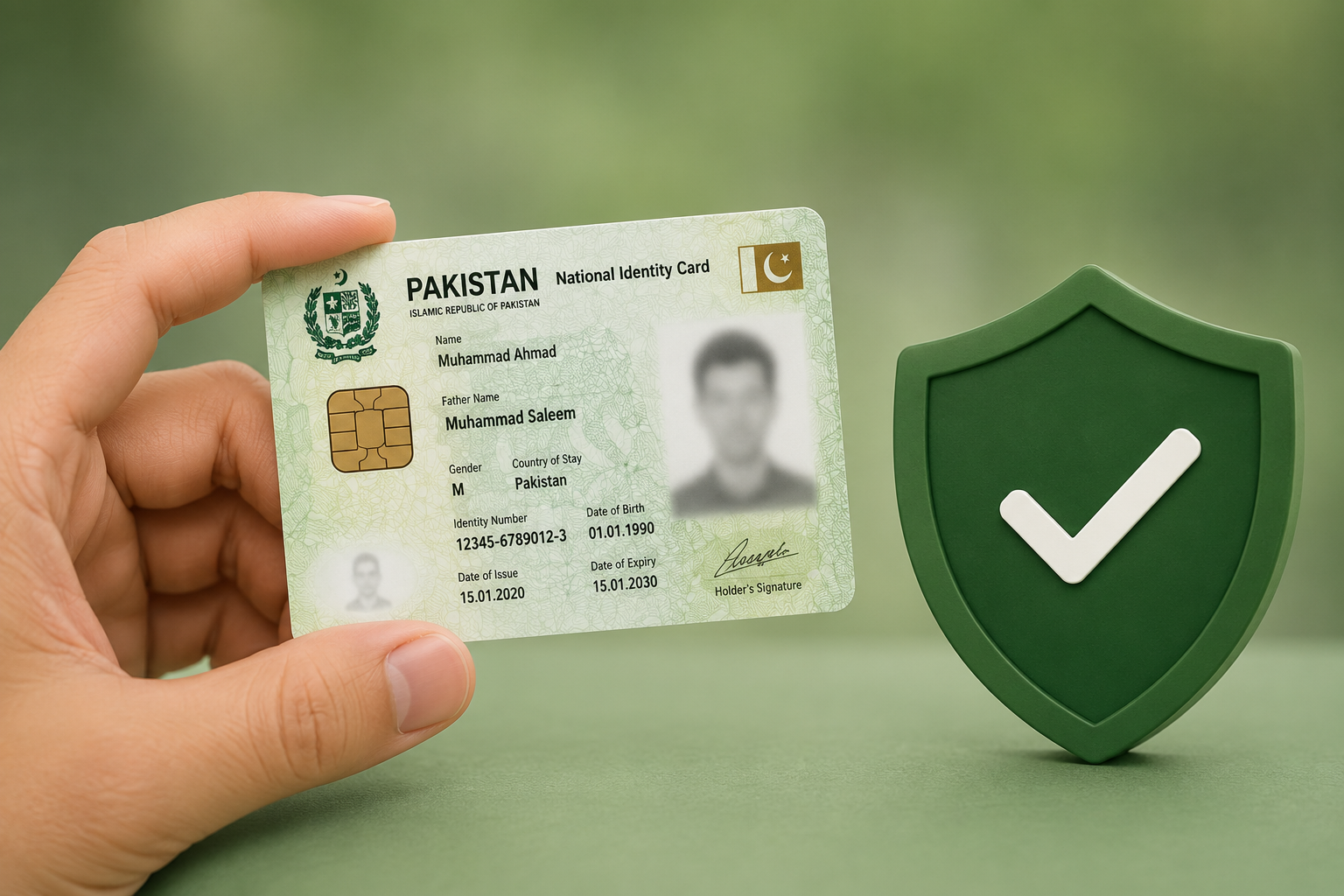 Pakistani CNIC ke saath verification shield